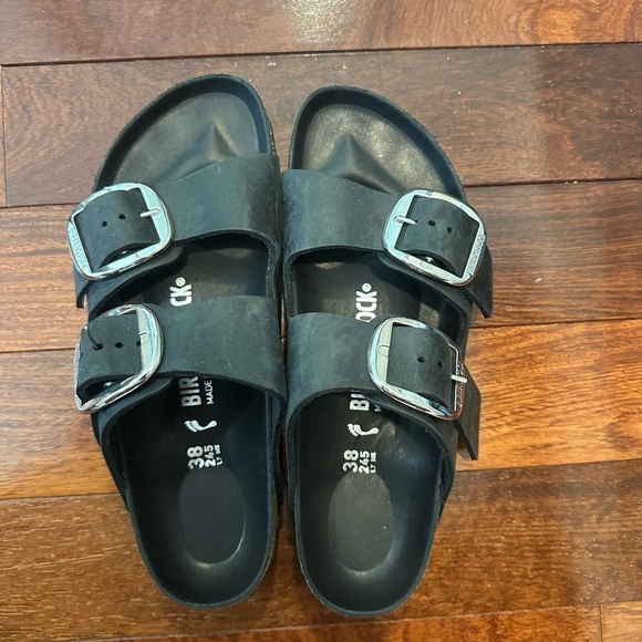 Birkenstock Shoes - Black Birkenstock Sandals with big Silver Buckles